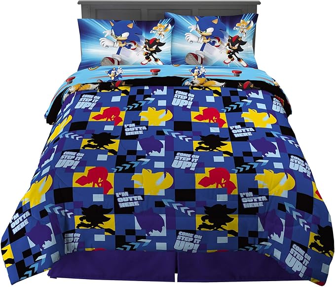 Franco Kids Bedding Super Soft Comforter and Sheet Set, 5 Piece Full Size, Sonic the Hedgehog