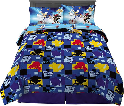 Franco Kids Bedding Super Soft Comforter and Sheet Set, 5 Piece Full Size, Sonic the Hedgehog