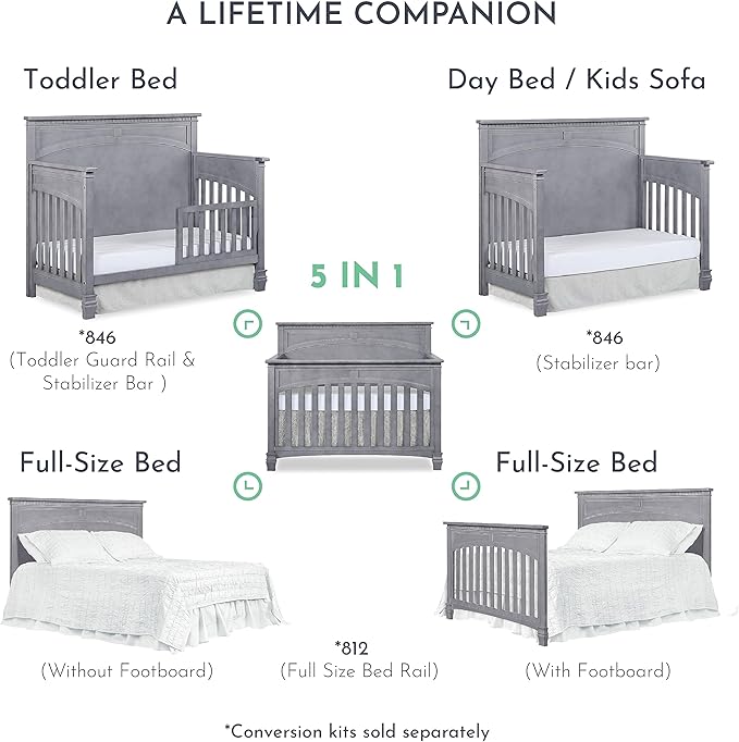Evolur Santa Fe 5-in-1 Convertible Crib, Storm Grey