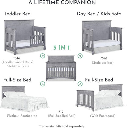 Evolur Santa Fe 5-in-1 Convertible Crib, Storm Grey