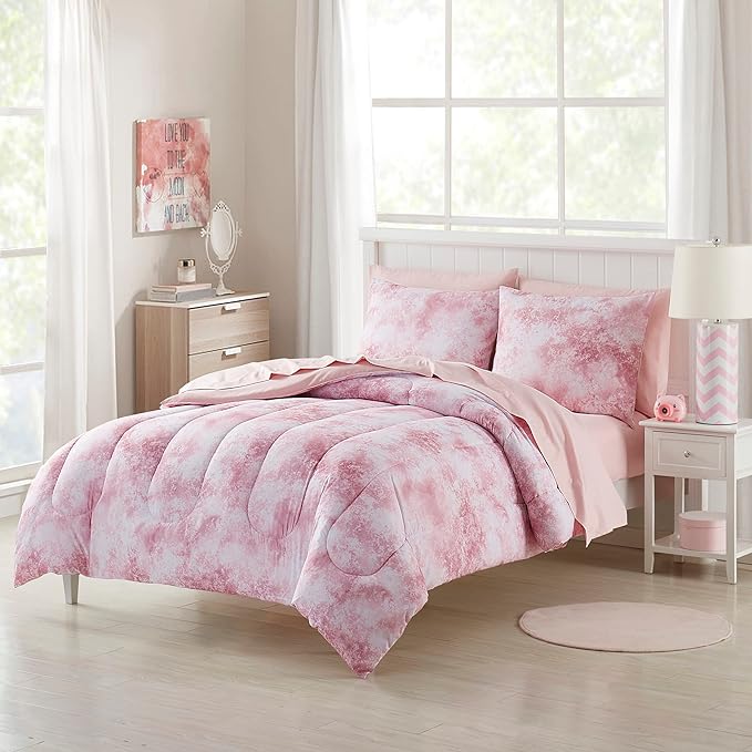 Kids Bedding Set Bed in a Bag for Boys and Girls Toddlers Printed Sheet Set and Comforter, Twin, Waterbury Marble (Pack of 4)