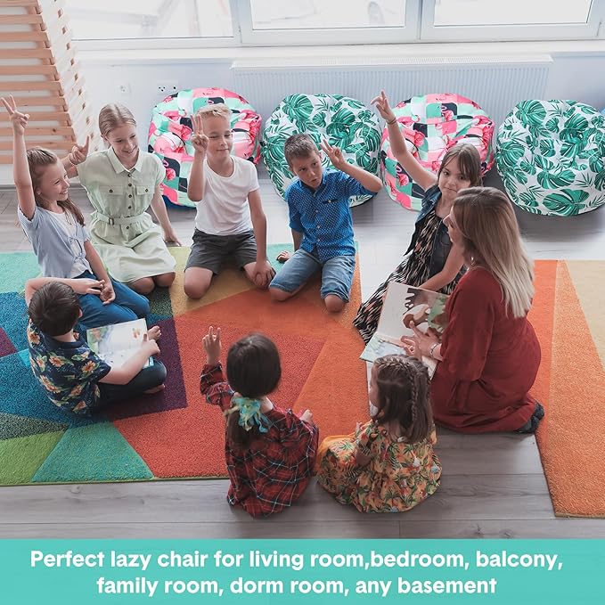 2 Pcs Bean Bag Chair for Kids 24" Empty Bean Bag with Carrying Handle Removable Washable Canvas Storage Bean Bag for Organizing Toy Room Decor(Tropical)