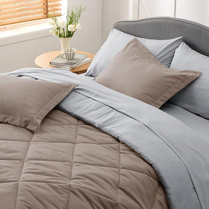 Bedsure Taupe Twin XL Comforter Set - 5 Pieces Reversible Twin XL Bed in a Bag Twin XL Bed Set with Comforters, Sheets, Pillowcase & Sham, Twin XL Bedding Sets