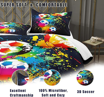 Bodhi Boys Teen Comforter Set King,Soccer Comforter Set King,Boys Sports Comforter Set King,Rainbow Graffiti Football Bedding Set for Boys,Kids,Teens with Matching Pillowcases