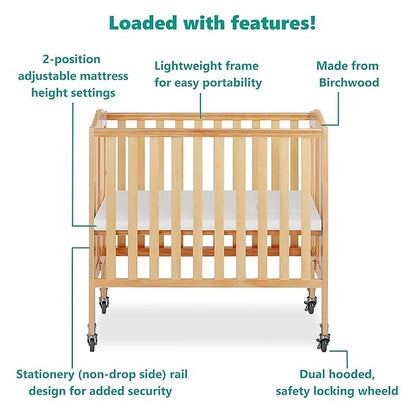 3-in-1 Folding Portable Crib and 3” Extra Firm Fiber Crib Mattress Bundle, Natural and Greenguard Gold Certified