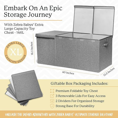 Kids Toy Chest for Boys & Girls - Stylish Versatile Stuffed Animal Holder & Toddlers Toy Organizer Makes Play Room Organization Easy - Made with Strong PP Board - Gray bin with Cationic Fabric