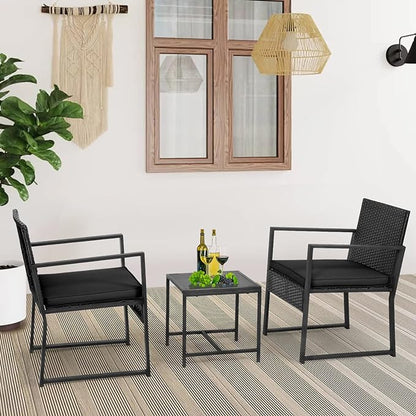 FDW Wicker Patio Chairs Rattan Bistro Set Outdoor Furniture for Backyard Porch Poolside Lawn, Cushion, Black and Black