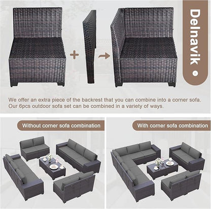 Patio Furniture Set Sofa 12-Pieces Wicker Sectional Sofa Set, Outdoor Furniture Rattan Patio Conversation Set with Thickened Cushions and Glass Coffee Table, Grey