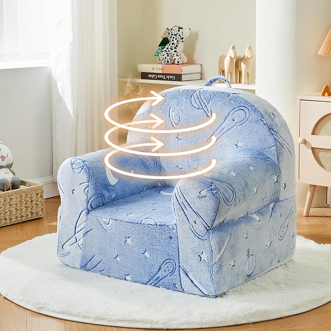 Toddler Chair Kids Plush Chair Sherpa Kids Chairs, Toddler Couch Bean Bag Chairs for Kids Gaming Chair for Kids Glow in The Dark,Starry Sky Blue
