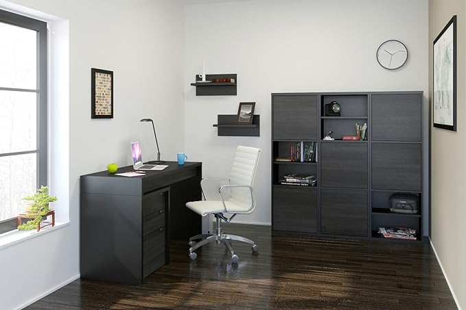 Nexera 211306 Reversible Desk Panel for Home Office, Black & Ebony