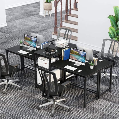 Tribesigns 96.9" Double Computer Desk with Printer Shelf, Extra Long Two Person Desk Workstation with Storage Shelves, Large Office Desk Study Writing Table for Home Office (Black)