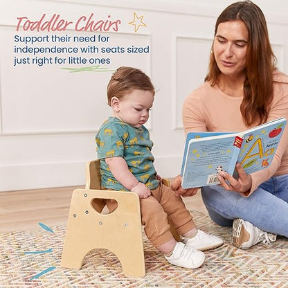 ECR4Kids Stackable Wooden Toddler Chair, 6in, Kids Furniture, Natural, 2-Pack