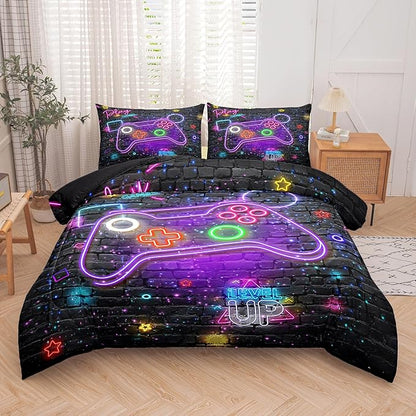 Gamer Comforter Sets for Boys, 5 Piece Bed in a Bag Twin, Boys Bedding Set Twin, Kids Bedding Set, Twin Size Comforter Set for Boys with Flat Sheet, Fitted Sheet