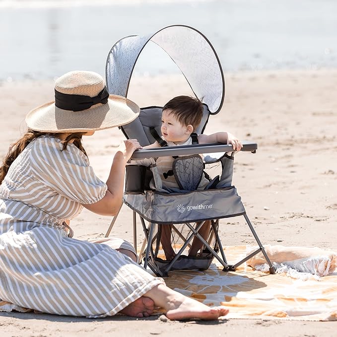 Baby Delight Go with Me Venture Portable Chair | Indoor and Outdoor | Sun Canopy | 3 Child Growth Stages | Elephant Grey