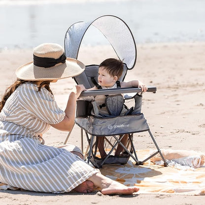 Baby Delight Go with Me Venture Portable Chair | Indoor and Outdoor | Sun Canopy | 3 Child Growth Stages | Elephant Grey