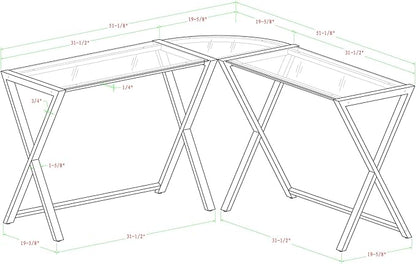 Walker Edison Wright Modern X Leg Glass Top Corner Computer Gaming L Shape Desk Home Office, 51 Inch, White