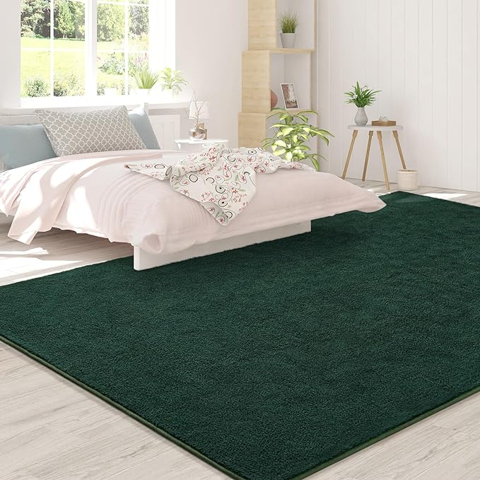 Area Rugs for Bedroom Living Room, 6x9 Dark Green Super Soft Comfy Thickened Memory-Foam Indoor Carpets, Modern Aesthetic Minimalist Carpet for Boys Girls Adults Apartment Nursery Home Décor