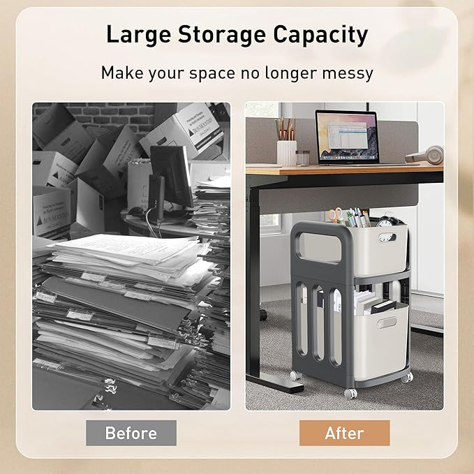File Cabinet, Easy Assembled Mobile Filing Cabinets with Wheels, 2 Drawer Under Desk Rolling Cart for Home Office Legal/Letter/A4 Size File