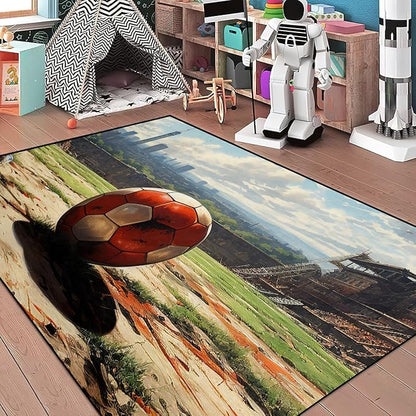 Football Rug - Football Decor for Boys Bedroom Soccer Rug for Play Area Football Printed Rug for Kids Room Basketball Rugs for Teen Boys Bedroom Playmat Area Rugs for Kids Rooms,2'5''×4'