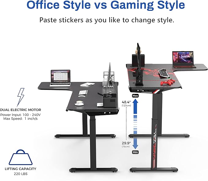 EUREKA ERGONOMIC Standing Desk L Shaped, 60 Inch Gaming Desk Electric Height Adjustable Dual Motor Rising Sit Stand Up Corner Desk for Computer Home Office, Smart Memory Preset Mousepad, Large, Left