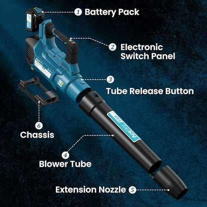 Leaf Blower Cordless, 580CFM/160MPH & 3 Speed Levels, Electric Cordless Leaf Blower with 2 * 4.0Ah Battery Powered, Blowers for Lawn Care, Blower with Extension Nozzle