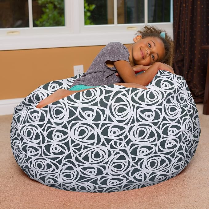 Posh Creations Bean Bag Chair for Kids, Teens, and Adults Includes Removable and Machine Washable Cover, 38in - Large, Canvas Roses Gray