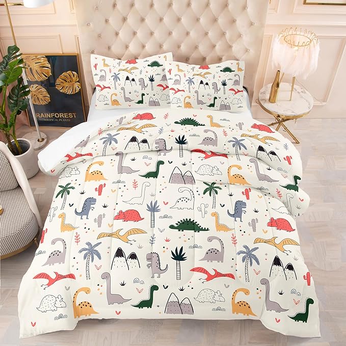 NINENINE Dinosaur Comforter Sets for Girls,Queen Size Bedding Sets for Girls Kids,Dinosaur Bedding Sets Cute Bed Sets with 1 Comforter 2 Pillowcases