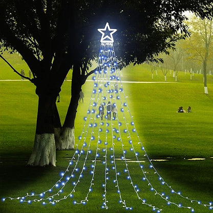 PUHONG Christmas Decoration Outdoor Star String Lights,16.4Ft Christmas Tree Toppers Lights 320 LED 8 Memory Modes with 14" Lighted Star for Halloween Christmas New Year Holiday Birthday(White)