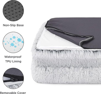 Bedsure Orthopedic Dog Bed for Large Dogs - Big Washable Calming Dog Sofa Beds Large, Supportive Foam Pet Couch Bed with Removable Washable Cover, Waterproof Lining and Nonskid Bottom, Misty Grey