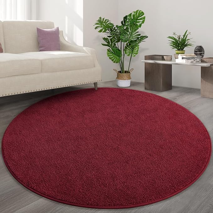 Round Area Rugs for Bedroom Living Room, 6x6 Rose Red Super Soft Comfy Thickened Memory-Foam Indoor Circle Carpets, Modern Aesthetic Minimalist Carpet for Boys Girls Adults Nursery Home Décor