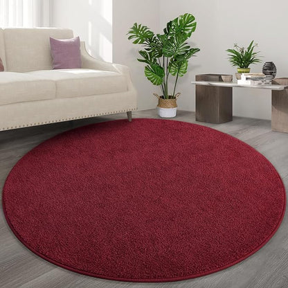 Round Area Rugs for Bedroom Living Room, 6x6 Rose Red Super Soft Comfy Thickened Memory-Foam Indoor Circle Carpets, Modern Aesthetic Minimalist Carpet for Boys Girls Adults Nursery Home Décor