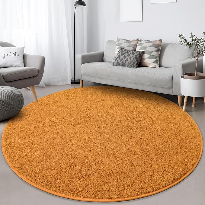 Round Area Rugs for Bedroom Living Room, 4x4 Orange Super Soft Comfy Thickened Memory-Foam Indoor Circle Carpets, Modern Aesthetic Minimalist Carpet for Boys Girls Adults Nursery Home Décor