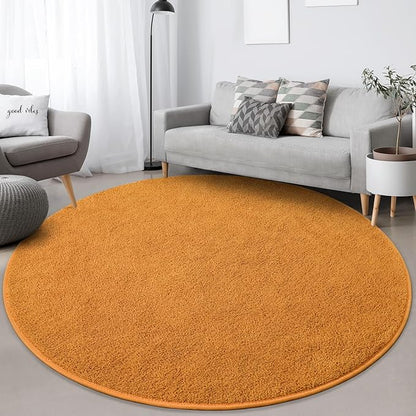 Round Area Rugs for Bedroom Living Room, 4x4 Orange Super Soft Comfy Thickened Memory-Foam Indoor Circle Carpets, Modern Aesthetic Minimalist Carpet for Boys Girls Adults Nursery Home Décor