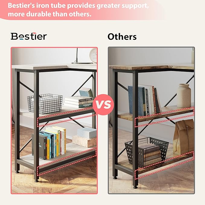 Bestier Small L Shaped Desk with Shelves 47 Inch Reversible Corner Computer Desk Writing Gaming Storage Table for Home Office Small Space, Gray Oak