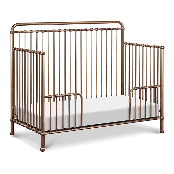 NAMESAKE Winston 4-in-1 Convertible Metal Crib in Vintage Gold, Greenguard Gold Certified