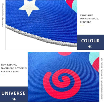 Eanpet Round Rug for Kids Room 4ft Nonslip Circle Area Rug for Boys and Girls Soft Toddlers Play Mat Circular Nursery Rug Indoor Floor Mats Carpet for Children Classroom Playroom Bedroom,Universe