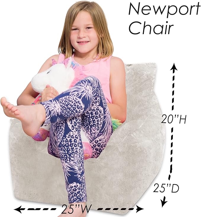 Posh Creations Structured Comfy Bean Bag Chair for Gaming, Reading, and Watching TV, Newport Chair, Rabbit Fur - Cream