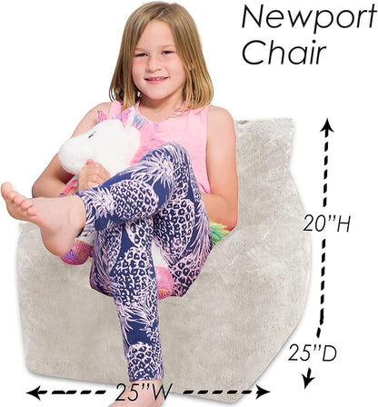 Posh Creations Structured Comfy Bean Bag Chair for Gaming, Reading, and Watching TV, Newport Chair, Rabbit Fur - Cream