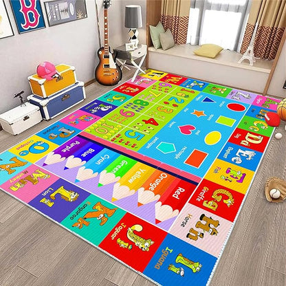 Kids Alphabet Play Game Rug - 5' 3" x8' ABC Numbers and Shapes Educational Learning Toddler Carpet - Kids Room Playroom Classroom Kindergarten Activity Fun Soft Non-Slip Mat