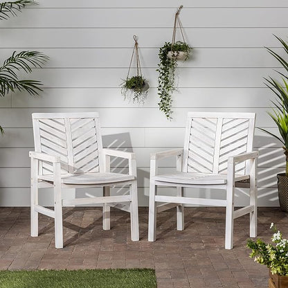 Walker Edison AZWC2VINWW Avalon Chevron Solid Acacia Wood Outdoor Chair, White Wash