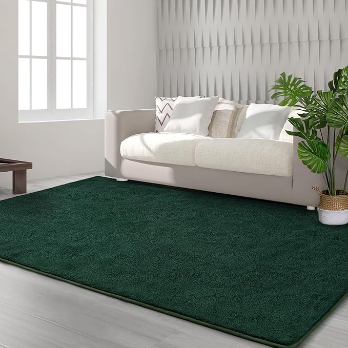 Area Rugs for Bedroom Living Room, 6x9 Dark Green Super Soft Comfy Thickened Memory-Foam Indoor Carpets, Modern Aesthetic Minimalist Carpet for Boys Girls Adults Apartment Nursery Home Décor