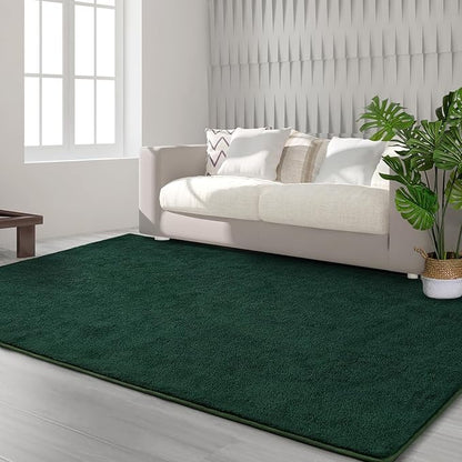 Area Rugs for Bedroom Living Room, 6x9 Dark Green Super Soft Comfy Thickened Memory-Foam Indoor Carpets, Modern Aesthetic Minimalist Carpet for Boys Girls Adults Apartment Nursery Home Décor