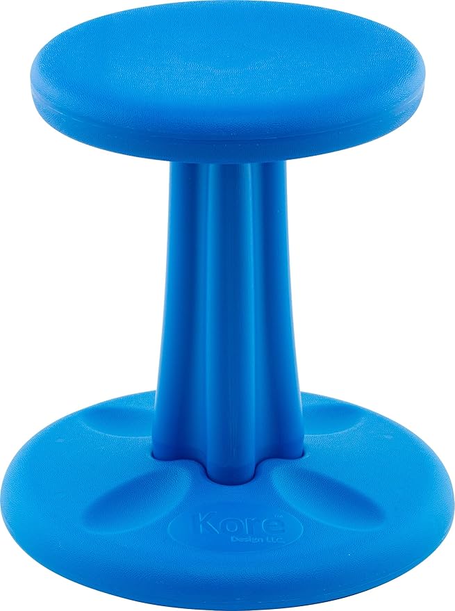 Kore Kids Wobble Chair - Flexible Seating Stool for Classroom & Elementary School, ADD/ADHD - Made in The USA - Age 6-7, Grade 1-2, Blue (14in)