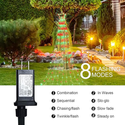 PUHONG Christmas Decoration Outdoor Star String Lights,320 LED Christmas Lights[8 Modes & Waterproof], Lighted Christmas Star for Halloween Xmas New Year Holiday (IronStar-Red+Green)