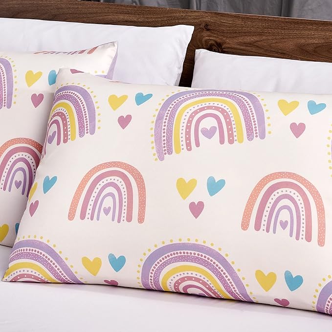for Kids Rainbow Hearts 4-Piece Comforter Set - Beautiful Motif Design Bedding Set with Embrodery Print