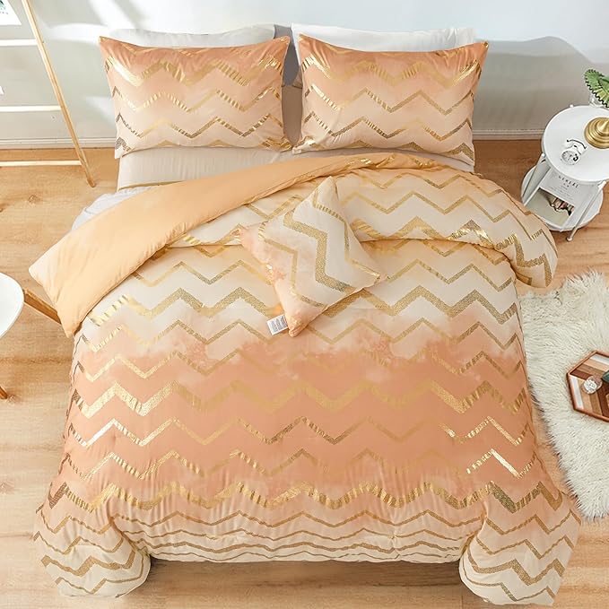 Ombre Beige Comforter Set Twin Size Girls Bedding Soft Microfiber Comforter for Kids Teen Women,3 Pieces (1 Comforter,1 Pillowcase,1 Decorative Pillow Sham)