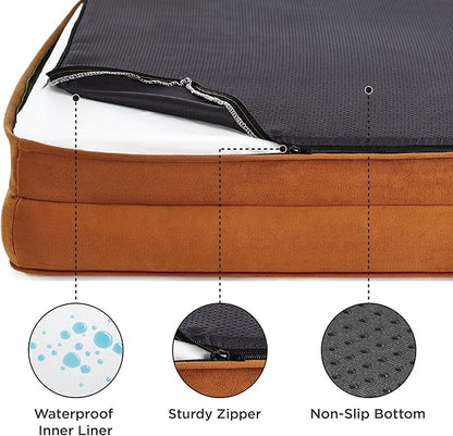 Bedsure XXL Orthopedic Dog Bed - Washable Great Dane Dog Sofa Beds for Giant Dogs, Supportive Foam Pet Couch Bed with Removable Washable Cover, Waterproof Lining and Nonskid Bottom, Caramel