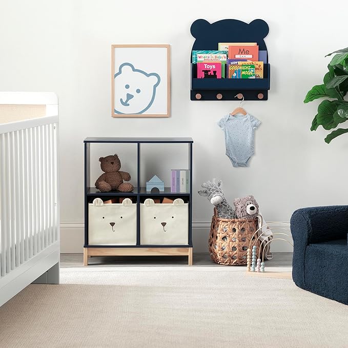 Delta Children babyGap Graham 4-in-1 Convertible Crib with Storage Drawer + Brannan Bear Bookcase with Bins + Brannan Bear Wall Shelf with 4 Hooks, Navy/Light Blue (Bundle)