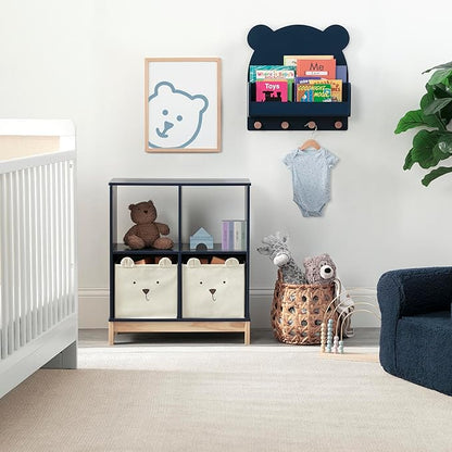 Delta Children babyGap Graham 4-in-1 Convertible Crib with Storage Drawer + Brannan Bear Bookcase with Bins + Brannan Bear Wall Shelf with 4 Hooks, Navy/Light Blue (Bundle)