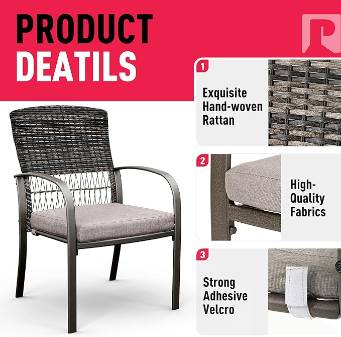 Pamapic 7 Piece Outdoor Dining Set, Rattan Outdoor Patio Furniture Set for Backyard with Iron Outdoor Dining Table, 4 Swivel Deck Chairs, 2 Wicker Chairs and Removable Cushions (Gray)
